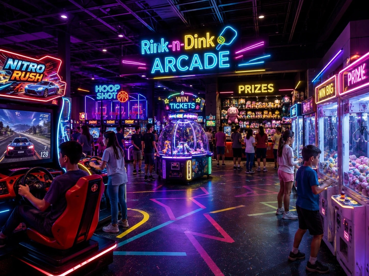 Rink-n-Dink arcade and central entertainment area