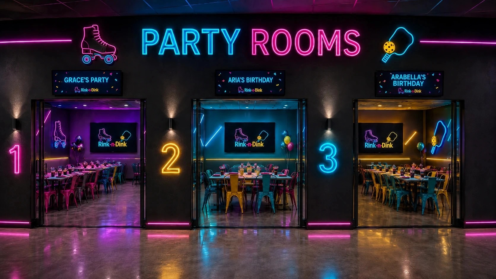 Rink-n-Dink party rooms beside the skating rink