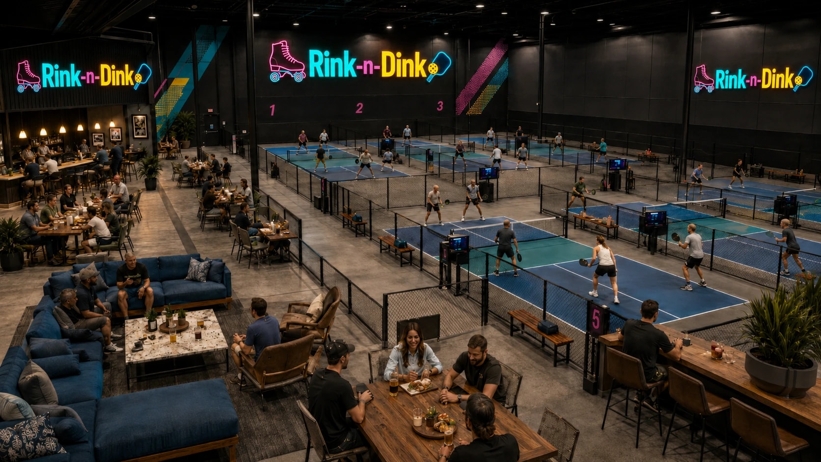 Rink-n-Dink six-court daytime pickleball concept