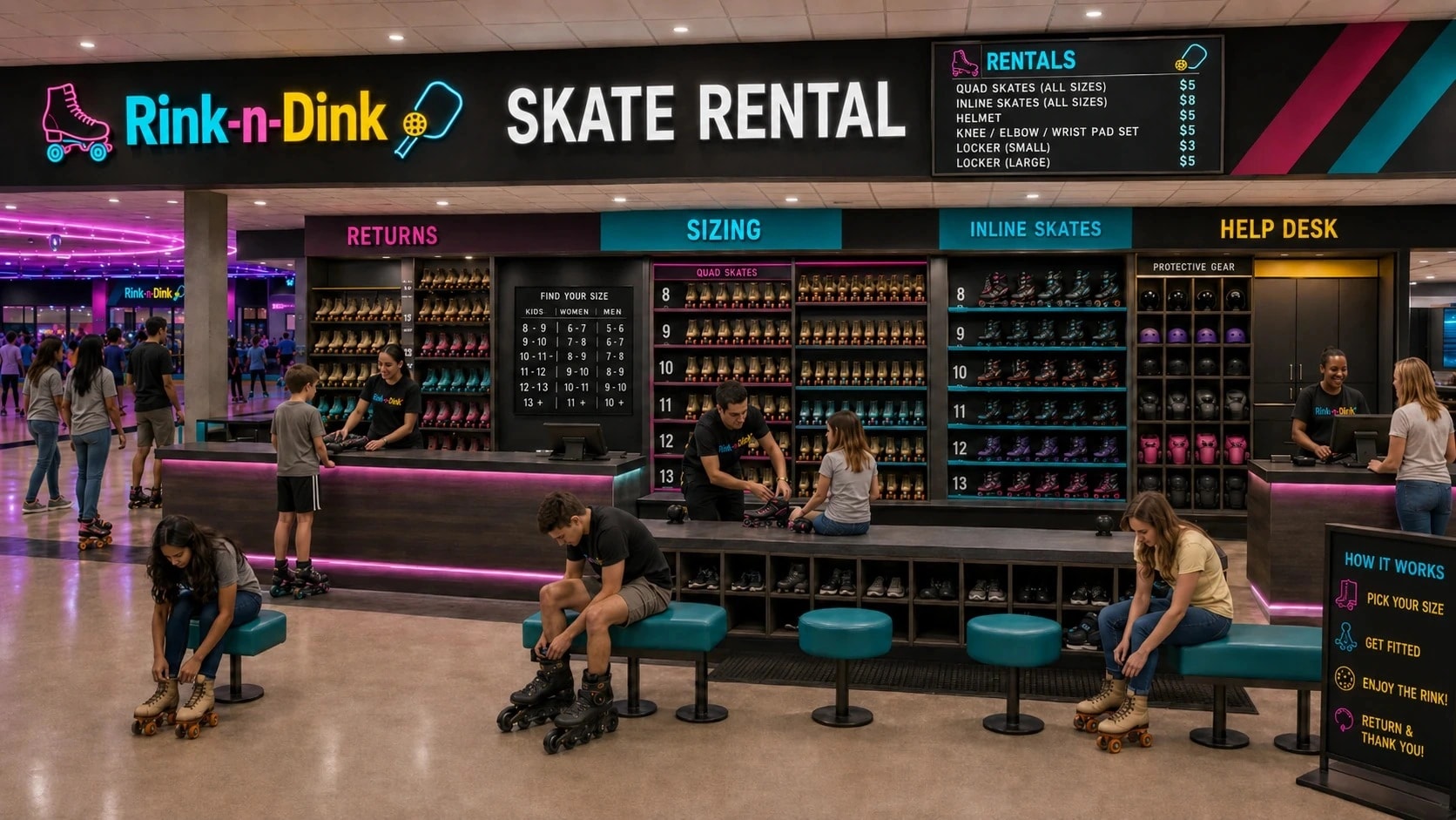 Rink-n-Dink skate rental area